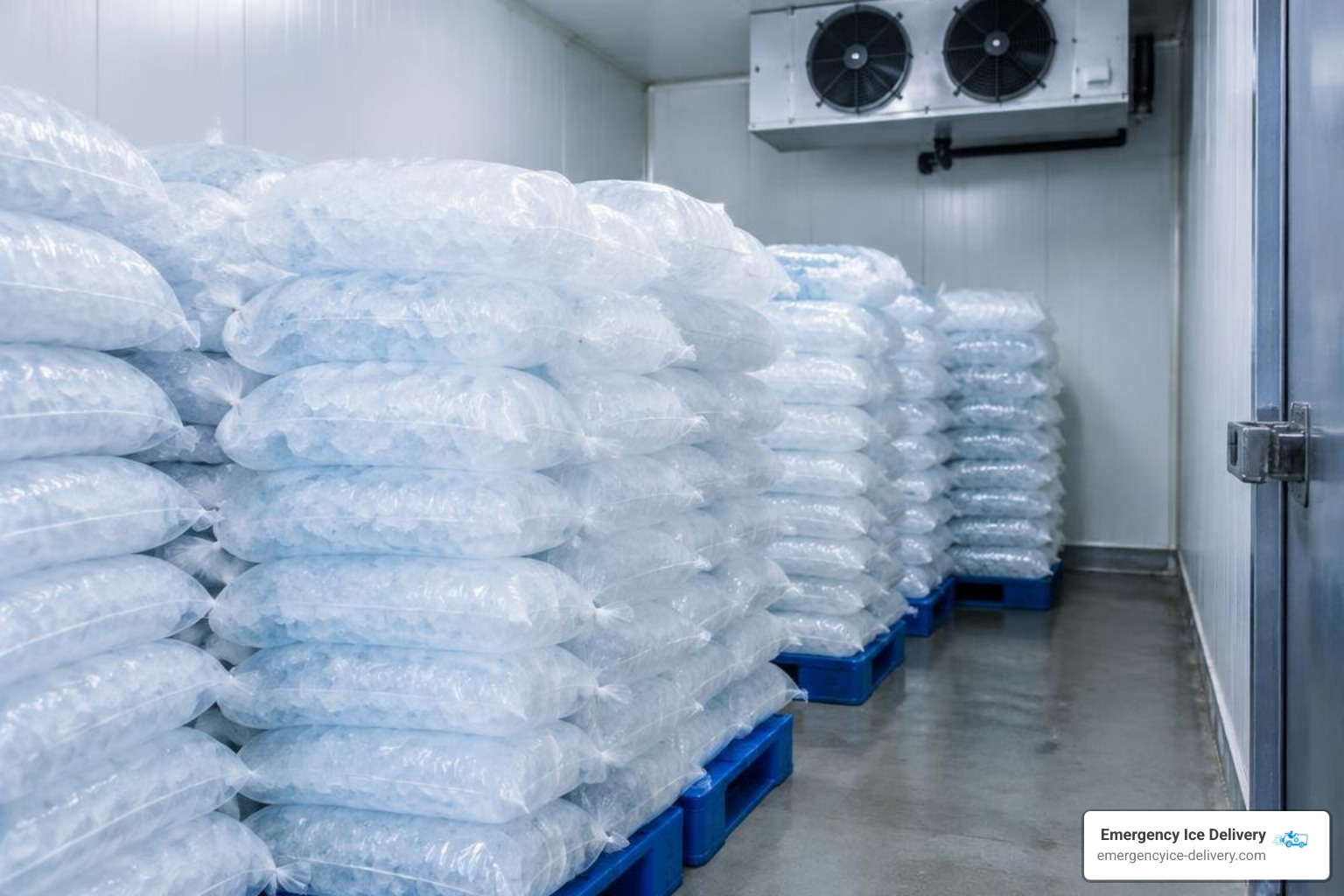 bagged ice inventory in cold storage