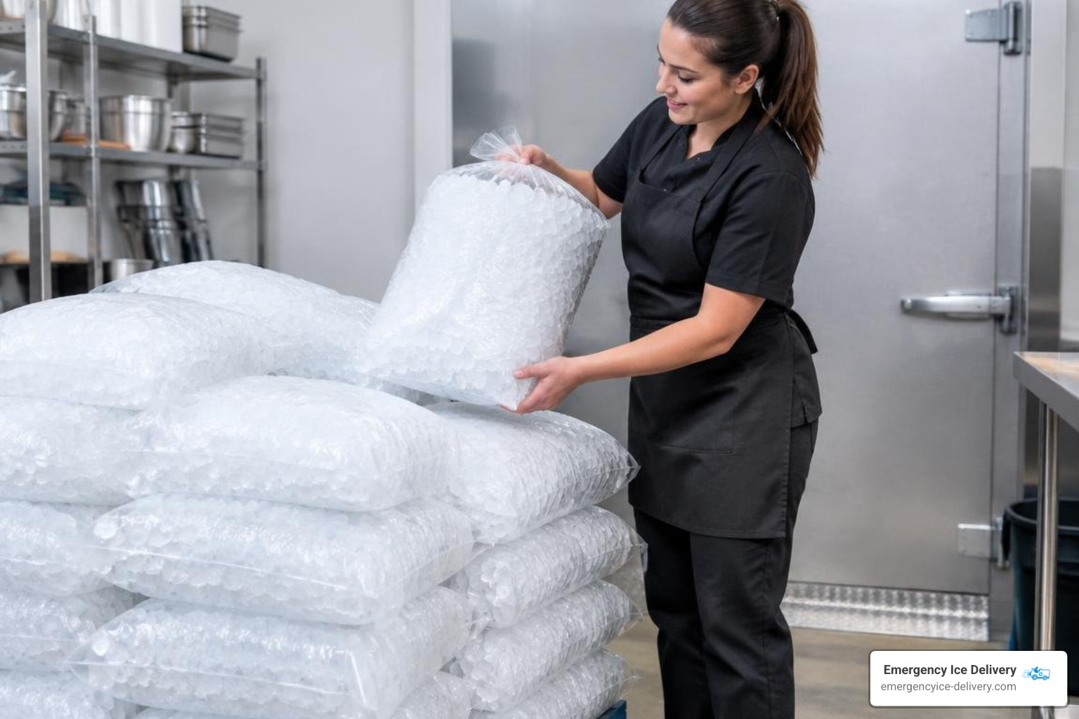 bagged pellet ice ready for restaurant service and storage