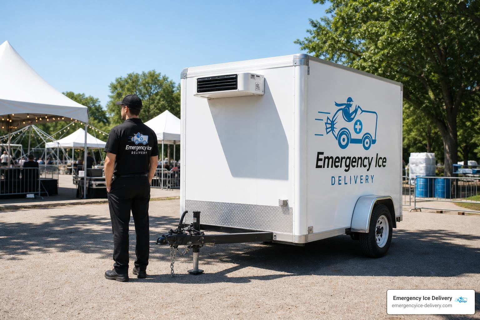 temporary cold storage mobile freezer trailer parked at venue