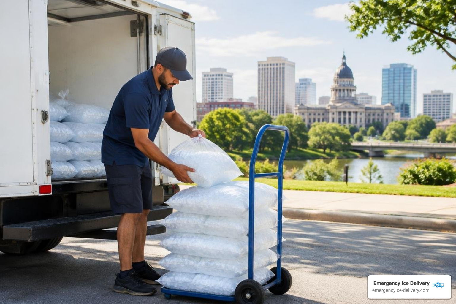 Commercial delivery vehicle delivering bagged ice in Columbia SC