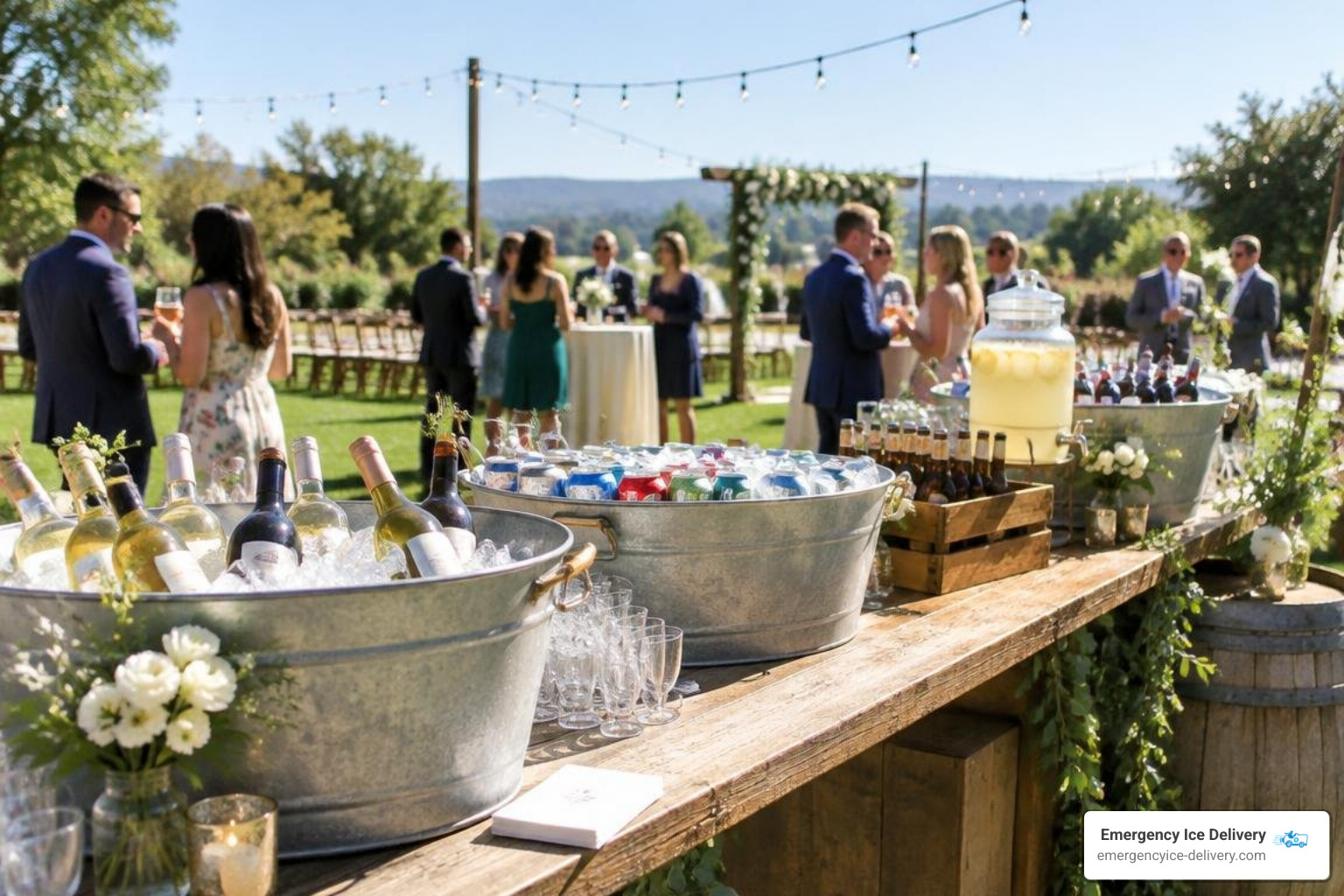 outdoor wedding bar with chilled drinks