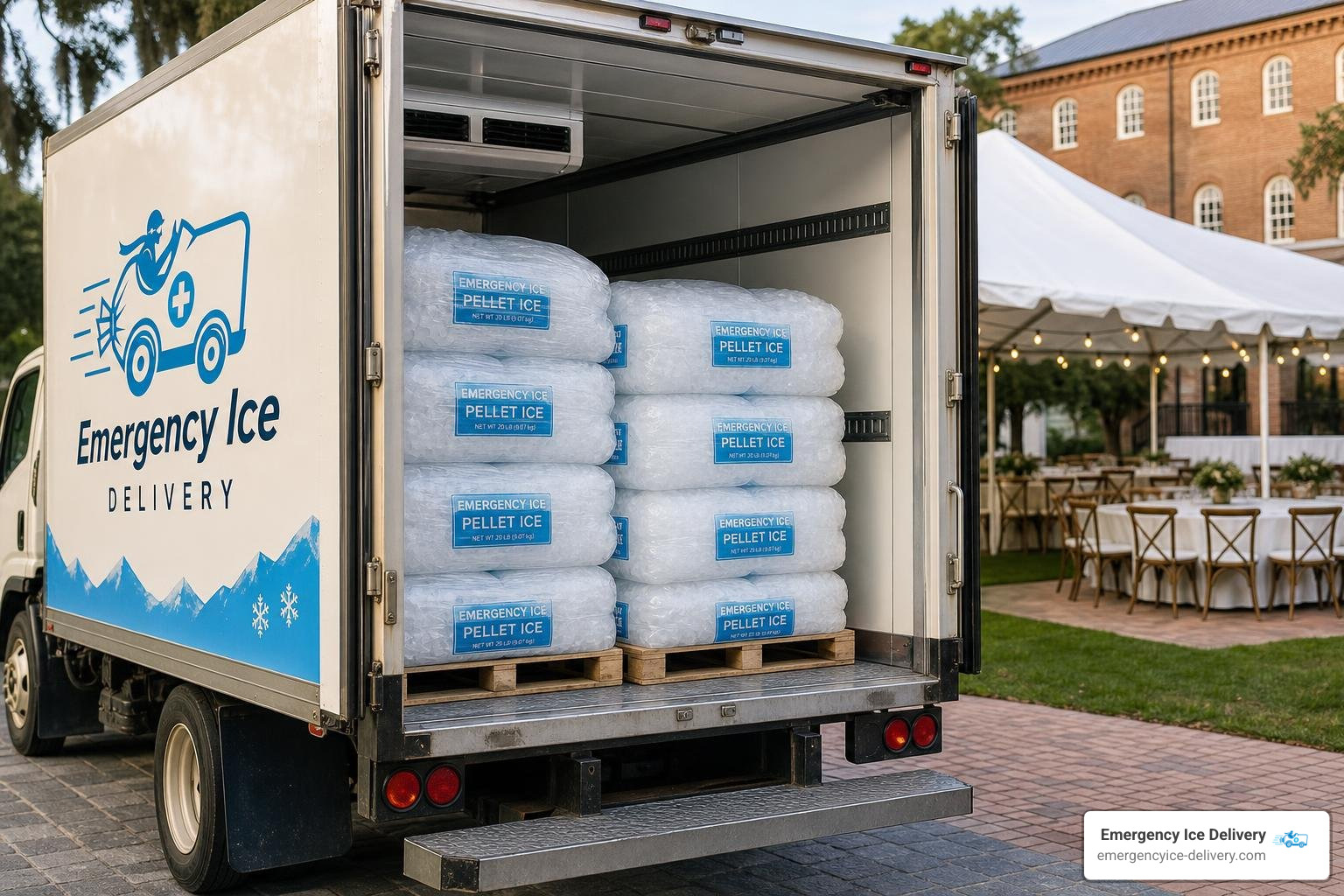 palletized bagged pellet ice in refrigerated truck