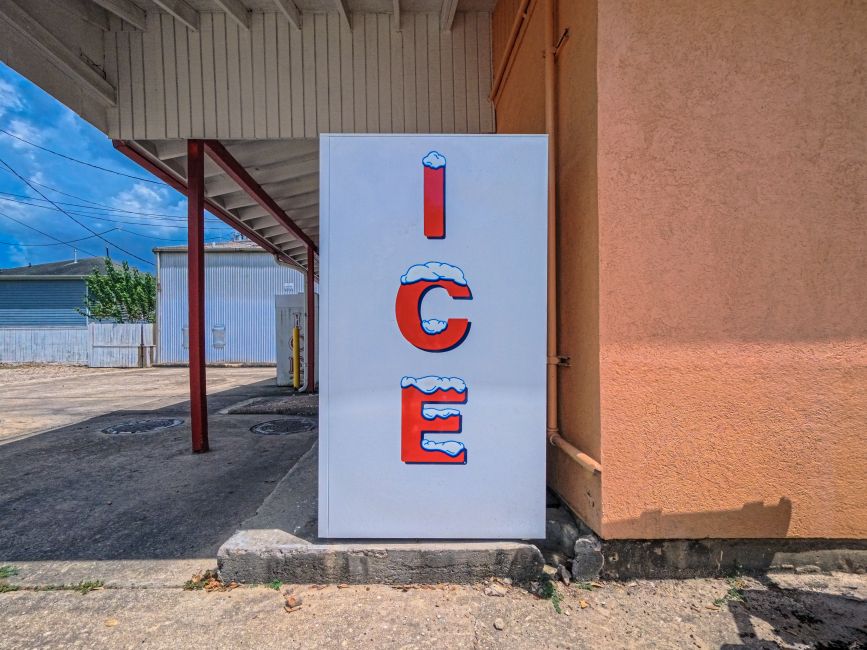 Stacked bags of commercial ice ready for delivery