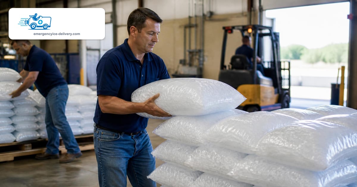 packaged pellet ice bags on a pallet