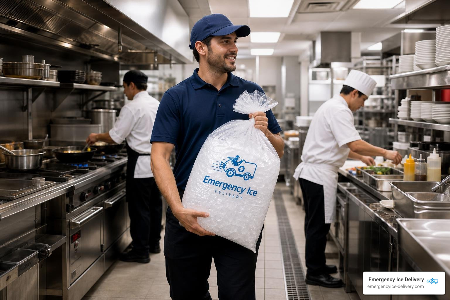 Emergency ice delivery to a restaurant kitchen