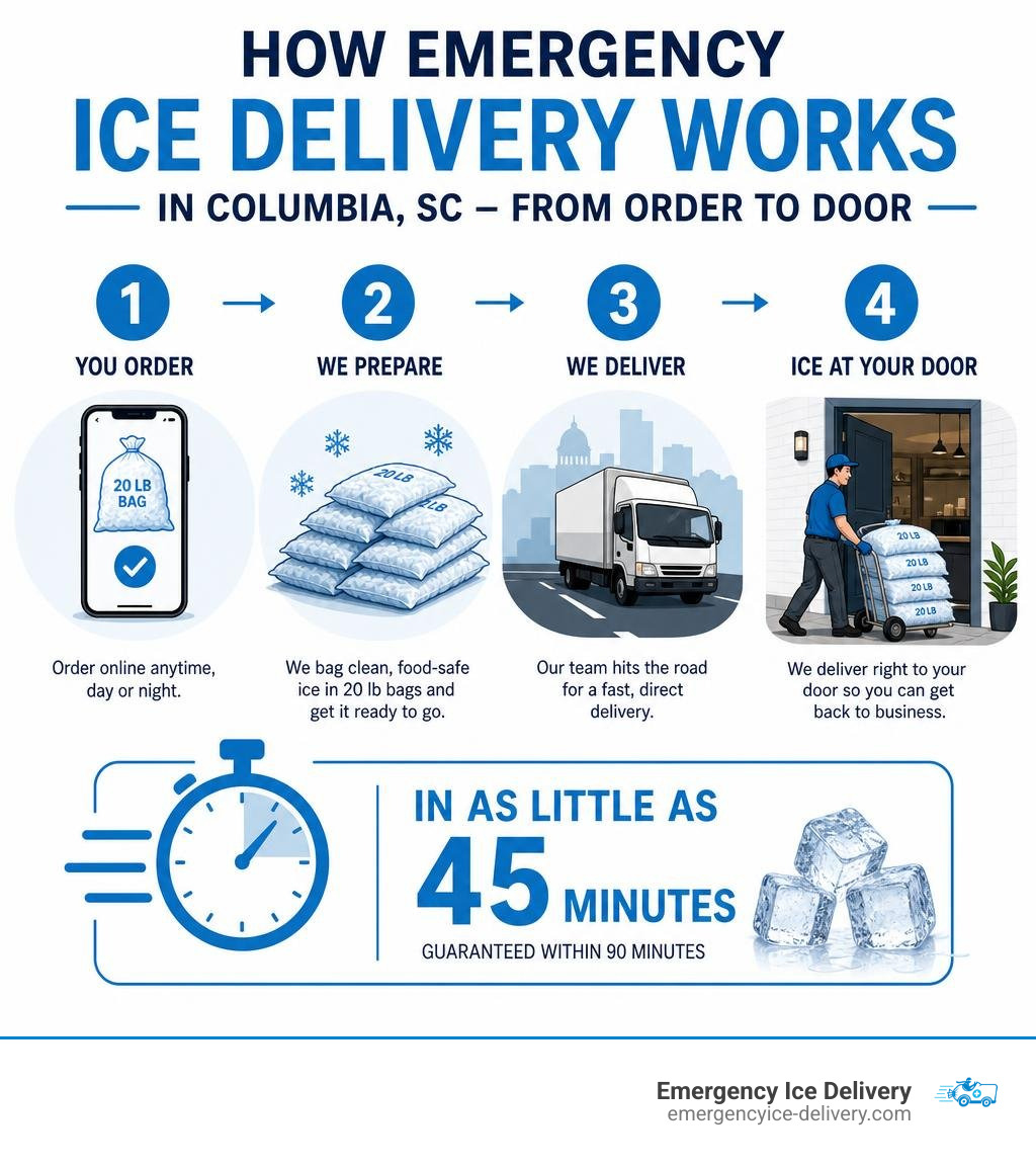 How emergency ice delivery works in Columbia SC, from order to door in 45 minutes