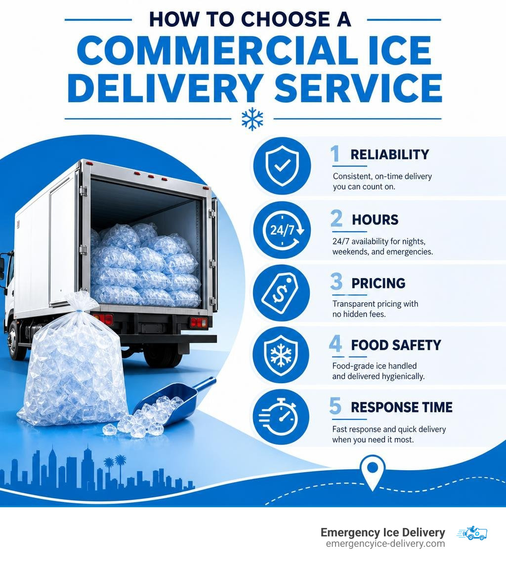 How to choose a commercial ice delivery service: reliability, hours, pricing, food safety, response time